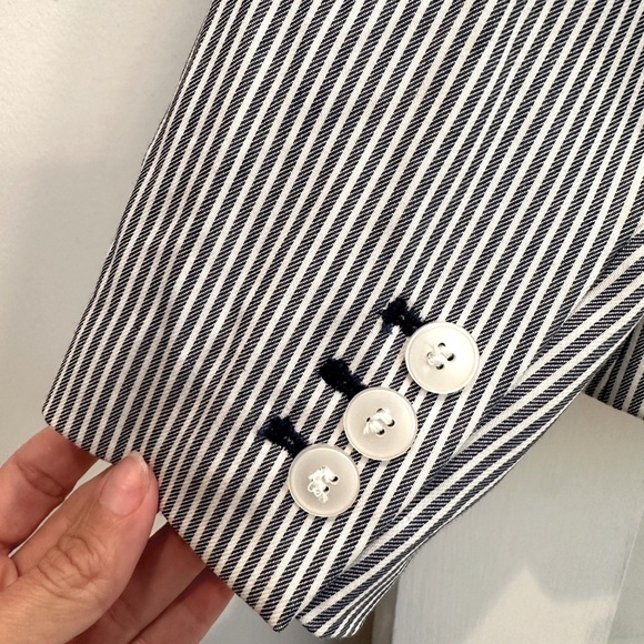 Lane Bryant Denim Blue and White Pinstripe Blazer Jacket Plus Size 16 Career - Picture 5 of 12